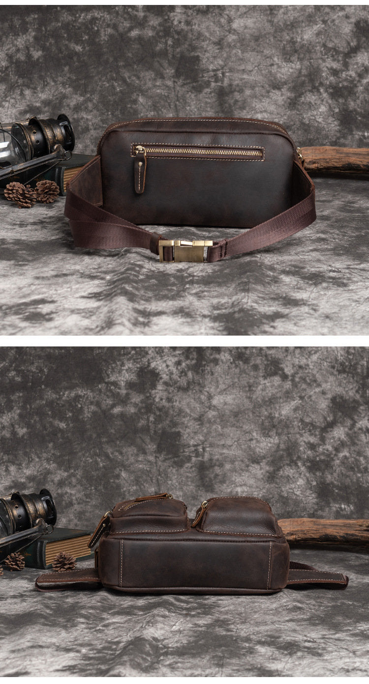 Vintage Leather Mens Fanny Pack Hip Packs Sling Bag Sling Pack Waist Bag for Men