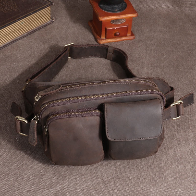 Leather Mens Fanny Packs Casual Belt Bag Cool Waist Bag Fanny Bag For Men