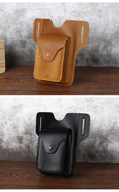 Leather Mens Phone Holster Belt Pouch Cigarette Pack Waist Pouch Belt Bags For Men