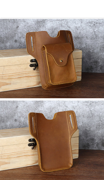 Leather Mens Phone Holster Belt Pouch Cigarette Pack Waist Pouch Belt Bags For Men