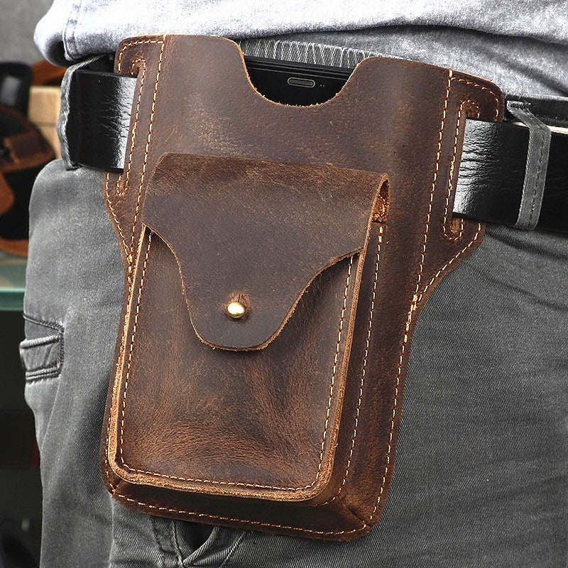 Leather Mens Phone Holster Belt Pouch Cigarette Pack Waist Pouch Belt Bags For Men