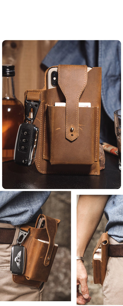 Leather Mens Phone Holster CellPhone Belt Pouches Waist Bag Phone Holster for Men