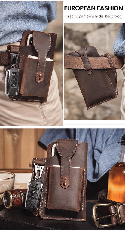 Leather Mens Phone Holster CellPhone Belt Pouches Waist Bag Phone Holster for Men