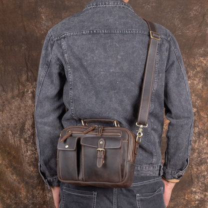 Leather Mens Side Bag Small Messenger BAG Vintage Coffee School Courier Bag FOR MEN