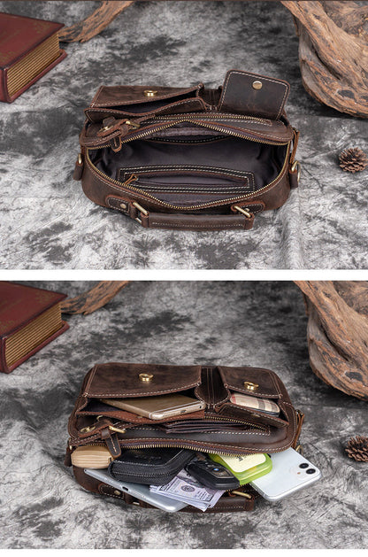 Leather Mens Side Bag Small Messenger BAG Vintage Coffee School Courier Bag FOR MEN