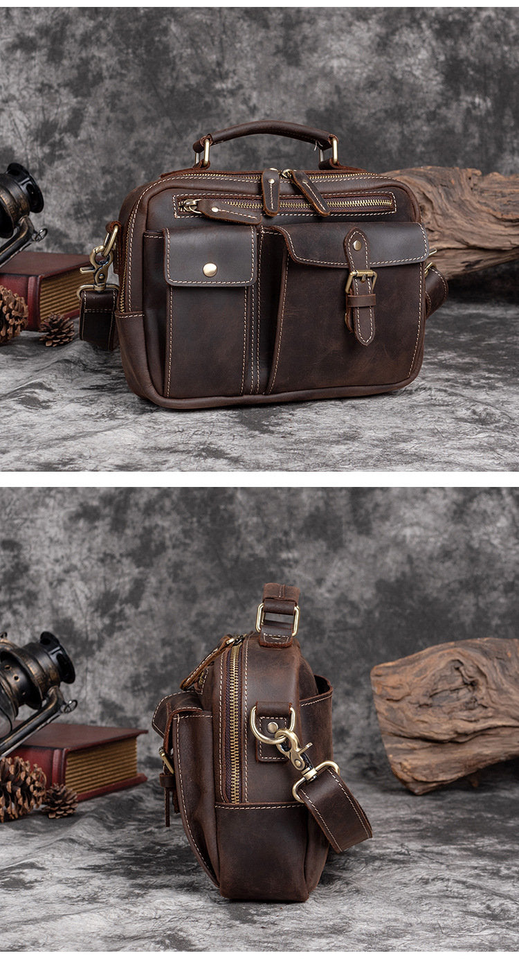 Leather Mens Side Bag Small Messenger BAG Vintage Coffee School Courier Bag FOR MEN