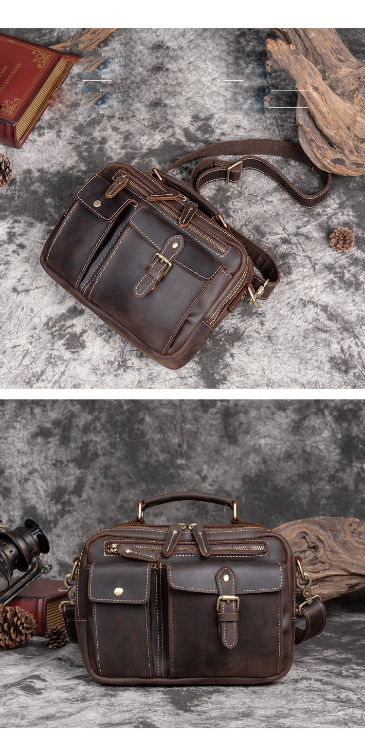 Leather Mens Side Bag Small Messenger BAG Vintage Coffee School Courier Bag FOR MEN