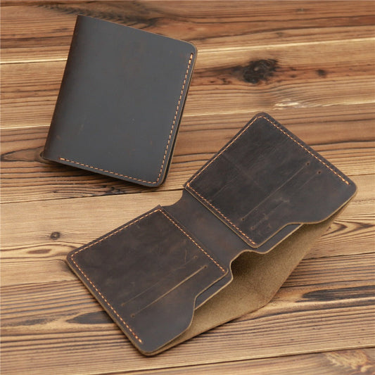 Coffee Leather Mens Slim Bifold Wallet Small Wallets Vertical Billfold Wallet Front Pocket Wallet for Men