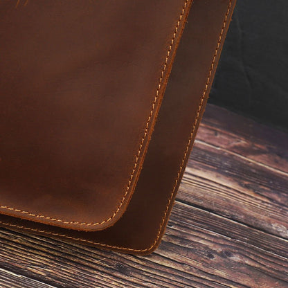 Leather Mens Slim Vertical Shoulder Bag File Folder A4 Business Document Purse for Men