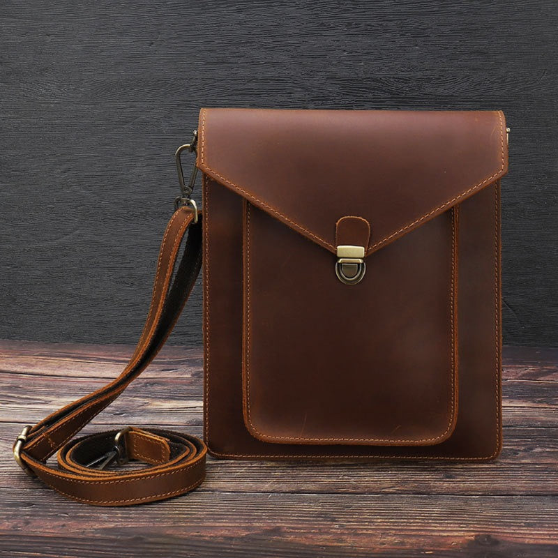 Leather Mens Slim Vertical Shoulder Bag File Folder A4 Business Document Purse for Men