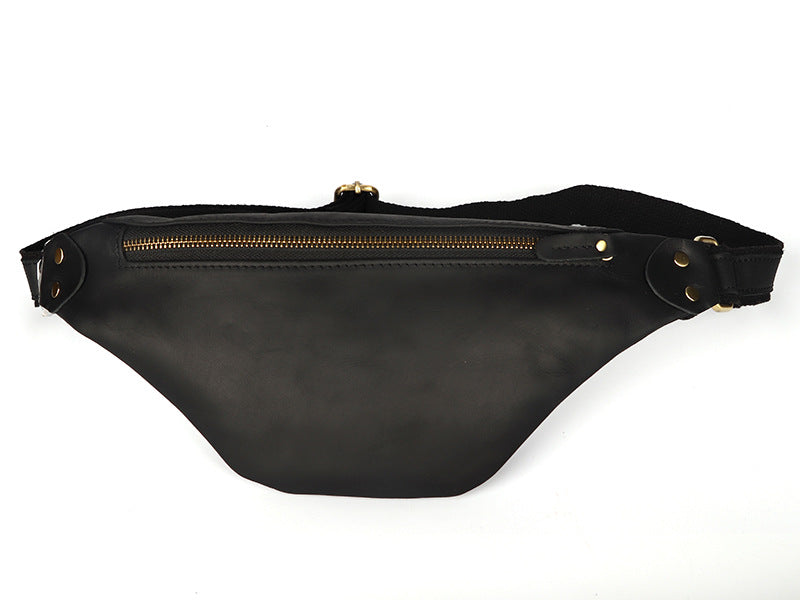 Black Mens Fanny Pack Leather Slim Bum Bag Black Hip Pack Chest Bag For Men