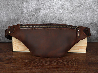 Black Mens Fanny Pack Leather Slim Bum Bag Black Hip Pack Chest Bag For Men