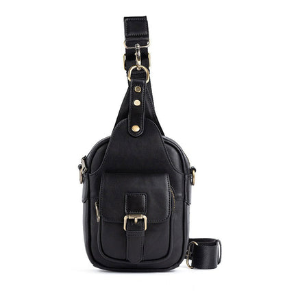 Leather Sling Bag Crossbody Sling Pack Black Small Shoulder Bag Side Bag For Men