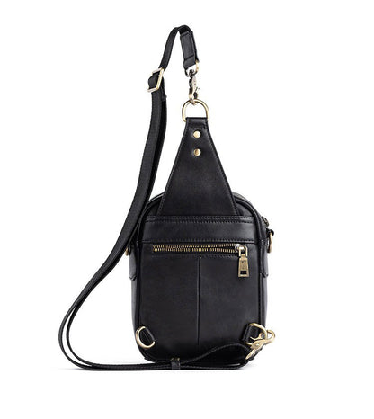 Leather Sling Bag Crossbody Sling Pack Black Small Shoulder Bag Side Bag For Men