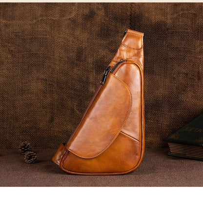 Leather Sling Bag For Men Black Small Crossbody Sling Pack Chest Bag For Men