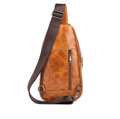 Leather Sling Bag For Men Brown Crossbody Sling Pack Small Chest Bag For Men