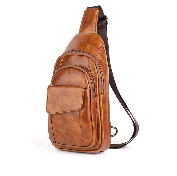 Leather Sling Bag For Men Brown Crossbody Sling Pack Small Chest Bag For Men