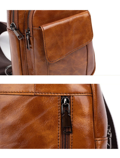 Leather Sling Bag For Men Brown Crossbody Sling Pack Small Chest Bag For Men