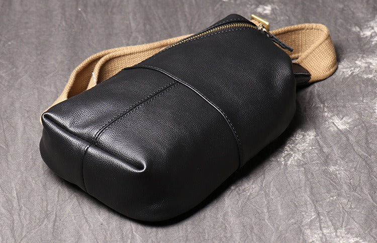 Leather Sling Packs Chest Bag Black Leather Sling Bag Sling Crossbody Packs Travel Bag For Men