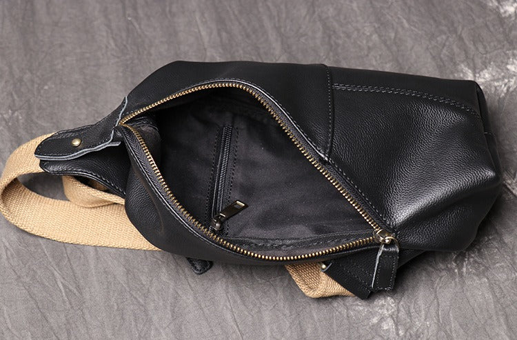 Leather Sling Packs Chest Bag Black Leather Sling Bag Sling Crossbody Packs Travel Bag For Men