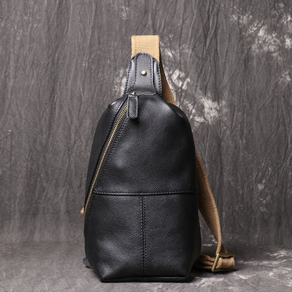 Leather Sling Packs Chest Bag Black Leather Sling Bag Sling Crossbody Packs Travel Bag For Men