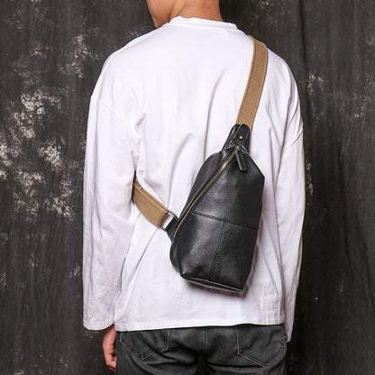 Leather Sling Packs Chest Bag Black Leather Sling Bag Sling Crossbody Packs Travel Bag For Men