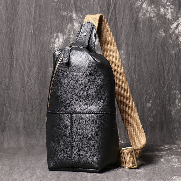 Leather Sling Packs Chest Bag Black Leather Sling Bag Sling Crossbody Packs Travel Bag For Men