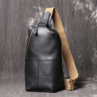 Leather Sling Packs Chest Bag Black Leather Sling Bag Sling Crossbody Packs Travel Bag For Men