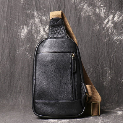 Leather Sling Packs Chest Bag Black Leather Sling Bag Sling Crossbody Packs Travel Bag For Men