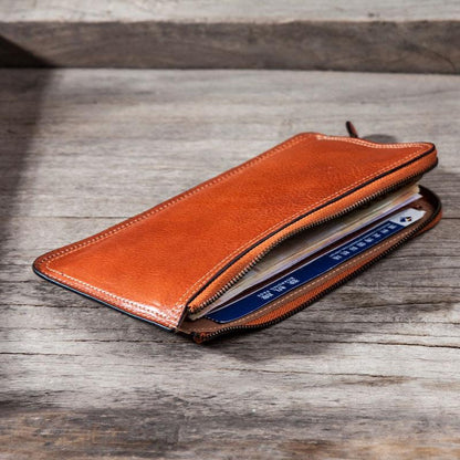 Leather Long Wallets for men Zipper Bifold Vintage Men Long Wallet