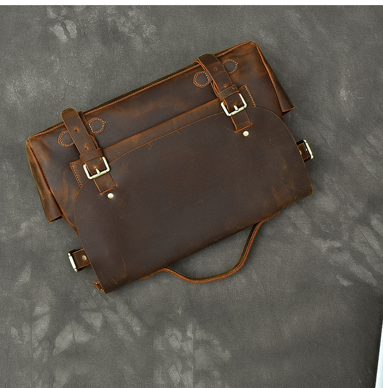 Leather Mens Brown Briefcase 12'' Laptop Briefcase Crossbody Side Bag Shoulder Bag For Men