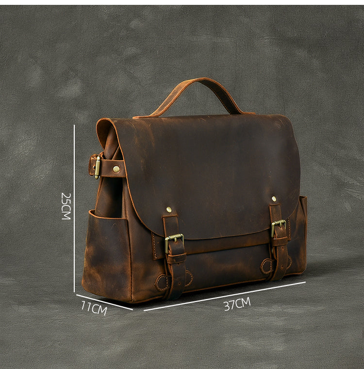 Leather Mens Brown Briefcase 12'' Laptop Briefcase Crossbody Side Bag Shoulder Bag For Men