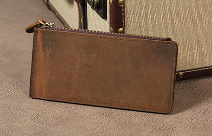 Leather Mens Clutch Vintage Coffee Brown Multi Card Phone Wallet for Men