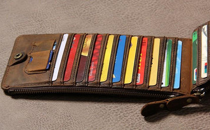 Leather Mens Clutch Vintage Coffee Brown Multi Card Phone Wallet for Men