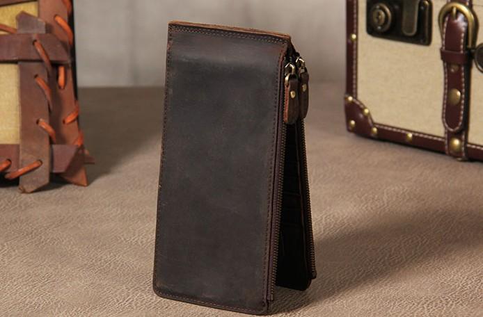 Leather Mens Clutch Vintage Coffee Brown Multi Card Phone Wallet for Men