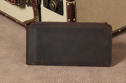 Leather Mens Clutch Vintage Coffee Brown Multi Card Phone Wallet for Men