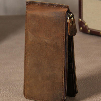 Leather Mens Clutch Vintage Coffee Brown Multi Card Phone Wallet for Men