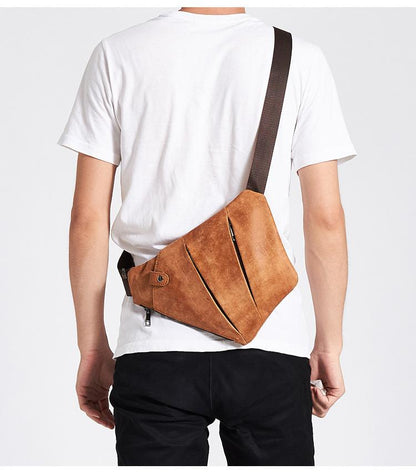 Leather Mens Cool Sling Bag Crossbody Bag Chest Bag for men