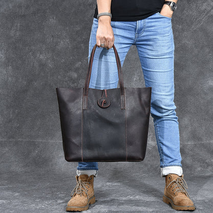 Leather Mens Womens 13' Large Shoulder Bag Vintage Coffee Tote Bag Large Side Bag For Men