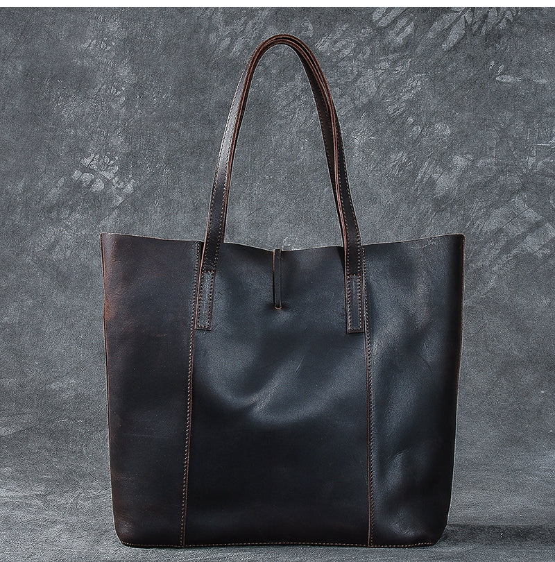 Leather Mens Womens 13' Large Shoulder Bag Vintage Coffee Tote Bag Large Side Bag For Men