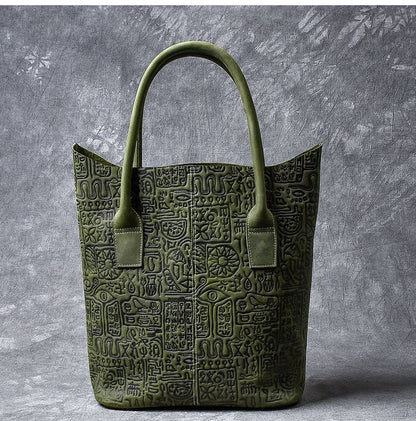 Leather Mens Womens 14' Large Shoulder Bag Dark Green Tote Bag Large Side Bag For Men