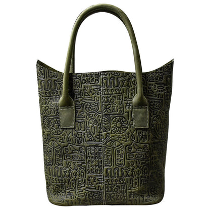 Leather Mens Womens 14' Large Shoulder Bag Dark Green Tote Bag Large Side Bag For Men