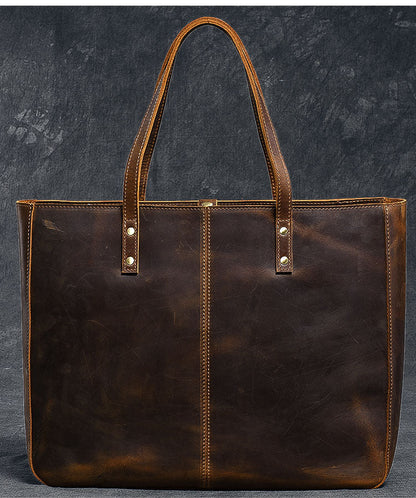 Leather Mens Womens 14' Large Tote Shoulder Bag Vintage Brown Tote Bag Large Side Bag For Men