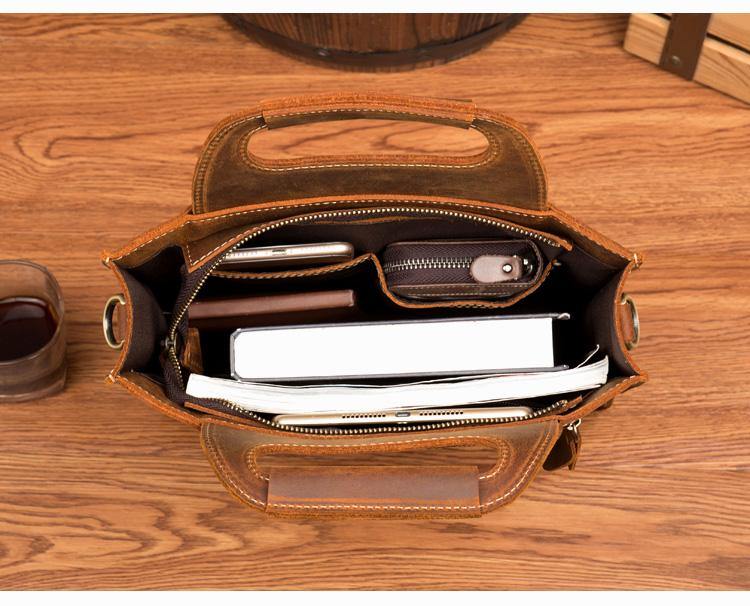 Light Brown Leather Mens 12 inches Briefcase Vertical Laptop Bag Business Handbag Work Bags for Men