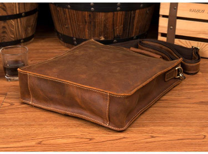 Light Brown Leather Mens 12 inches Briefcase Vertical Laptop Bag Business Handbag Work Bags for Men