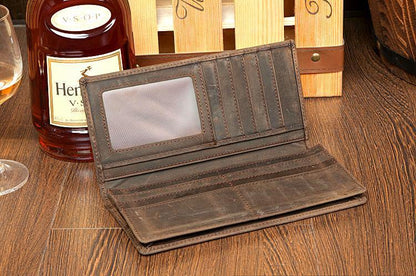 Light Brown Vintage Mens long Wallet Dark Brown Clutch Wallet Long Wallets for Men