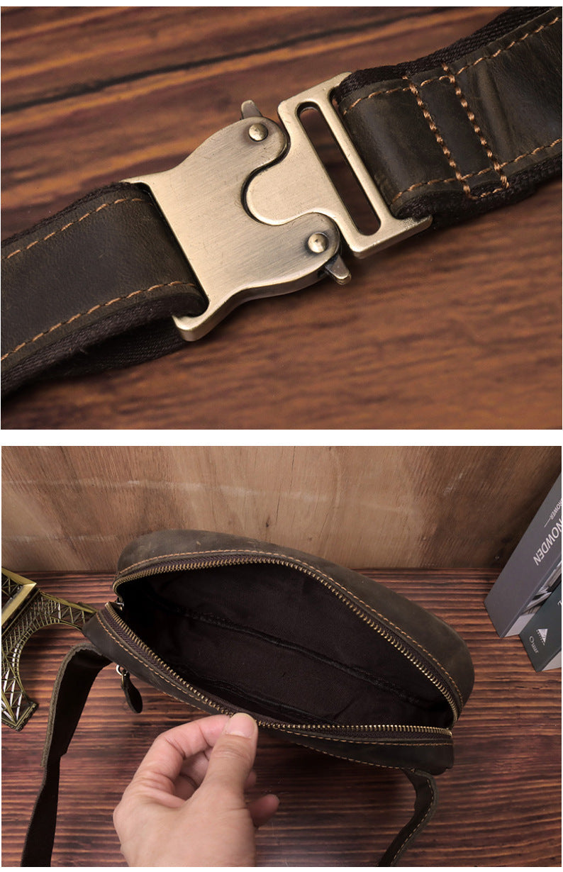 Best Coffee Leather Chest Bag Men's Around Fanny Pack Best Hip Bag Waist Bag For Men