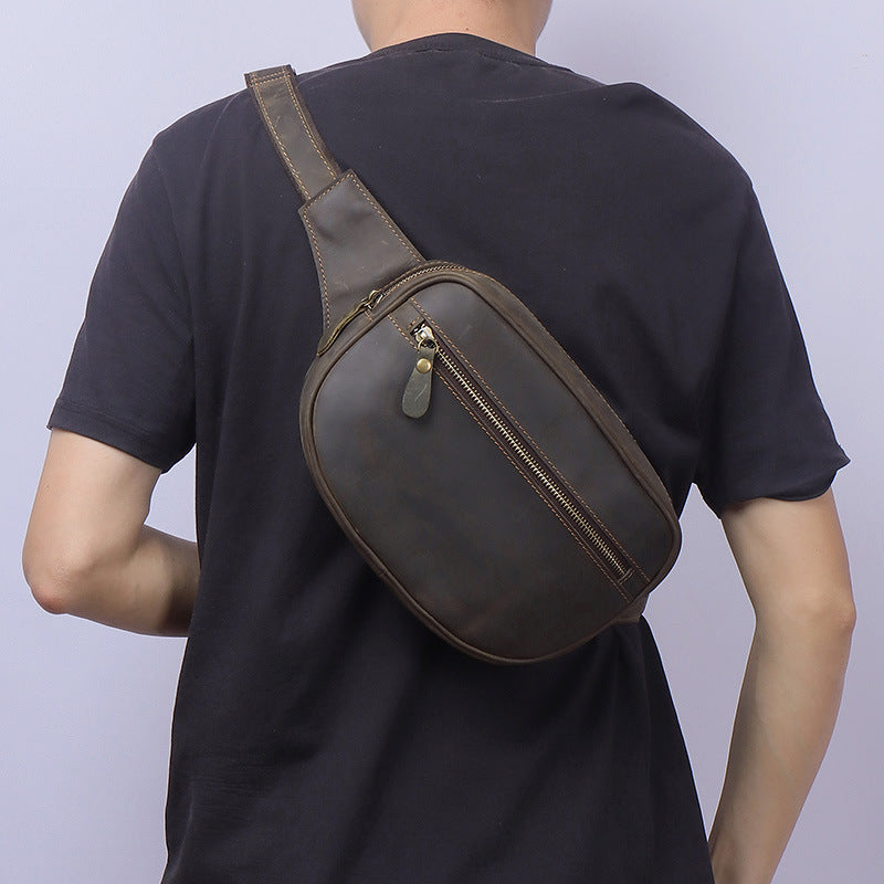 Best Coffee Leather Chest Bag Men's Around Fanny Pack Best Hip Bag Waist Bag For Men