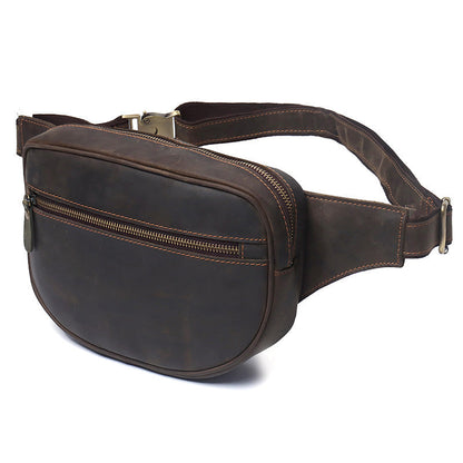 Best Coffee Leather Chest Bag Men's Around Fanny Pack Best Hip Bag Waist Bag For Men