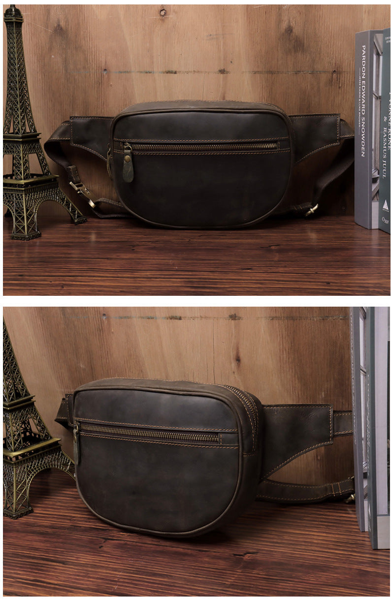 Best Coffee Leather Chest Bag Men's Around Fanny Pack Best Hip Bag Waist Bag For Men